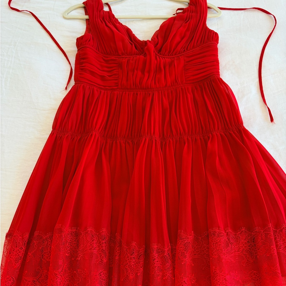 Self-Portrait Red Dress With Corset & Lace